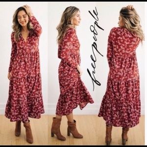 Free people Tiers Of Joy Floral-print Stretch-jersey Midi Dress In Plum.
